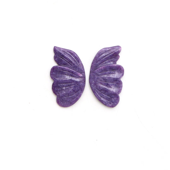 Natural Charoite Wings Carving Loose Gemstone, 20x36 mm, Charoite Jewelry Making Gemstone, Pair ( 2 Pieces )