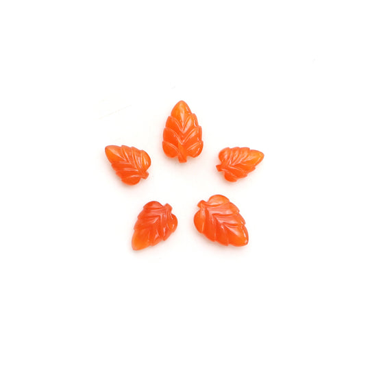 Natural Carnelian Leaf Carving Loose Gemstone, 11.5x16 to 14x20.5 mm, Carnelian Jewelry Making Gemstone, Set of 5 Pieces