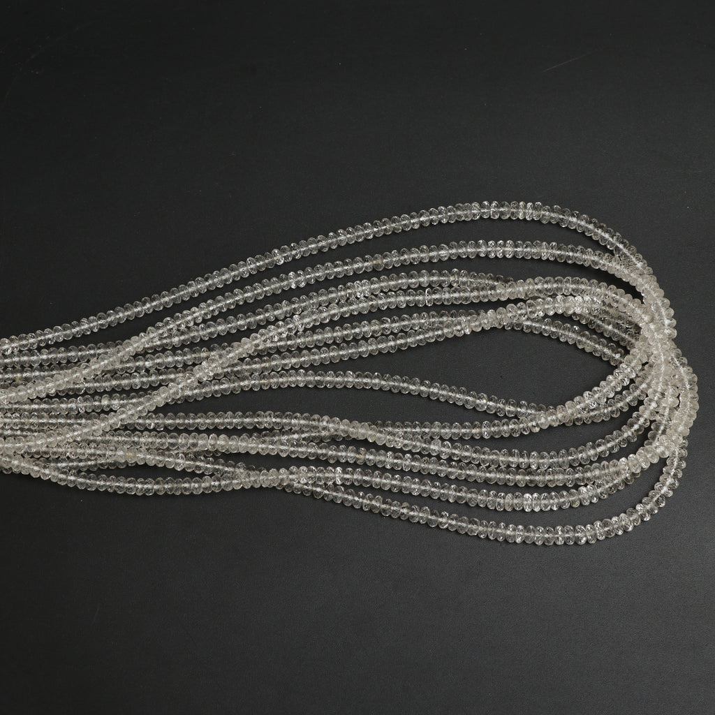 White Aquamarine Faceted Rondelle Beads, 4 mm to 5.5 mm, Aquamarine Rondelle Jewelry Making Beads, 18 Inches, Price Per Strand - National Facets, Gemstone Manufacturer, Natural Gemstones, Gemstone Beads, Gemstone Carvings