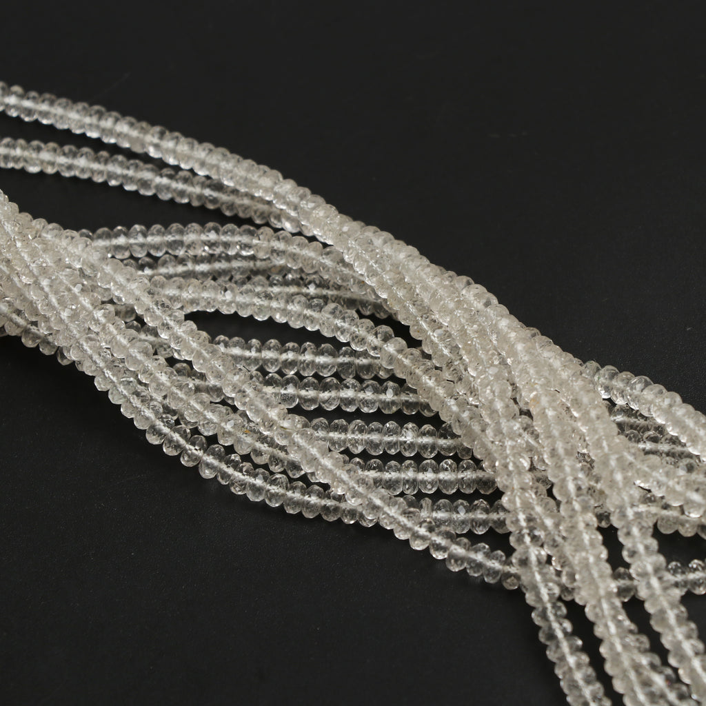 White Aquamarine Faceted Rondelle Beads, 4 mm to 5.5 mm, Aquamarine Rondelle Jewelry Making Beads, 18 Inches, Price Per Strand - National Facets, Gemstone Manufacturer, Natural Gemstones, Gemstone Beads, Gemstone Carvings