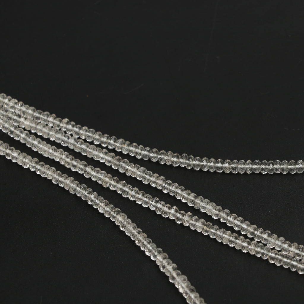 White Aquamarine Faceted Rondelle Beads, 4 mm to 5.5 mm, Aquamarine Rondelle Jewelry Making Beads, 18 Inches, Price Per Strand - National Facets, Gemstone Manufacturer, Natural Gemstones, Gemstone Beads, Gemstone Carvings