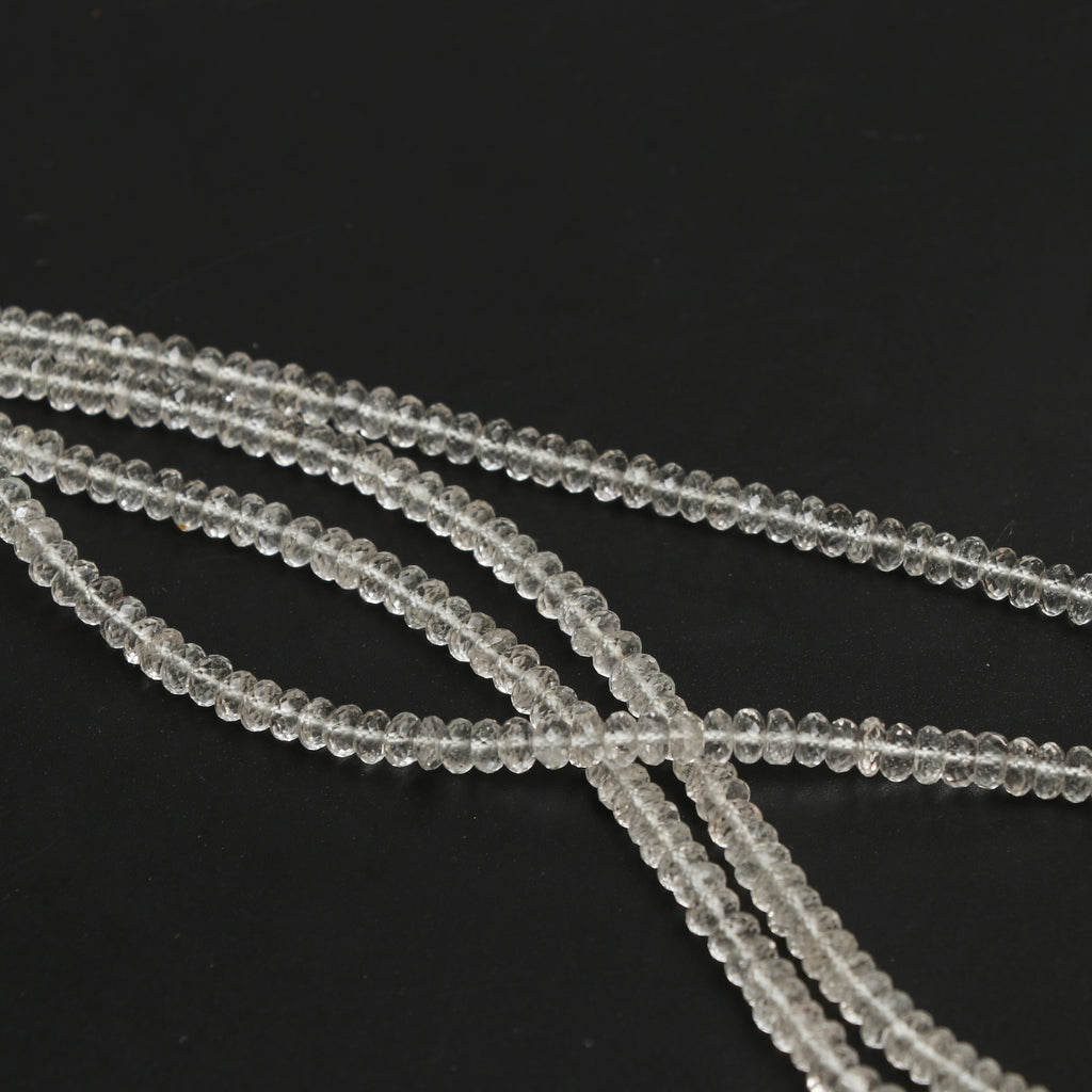 White Aquamarine Faceted Rondelle Beads, 4 mm to 5.5 mm, Aquamarine Rondelle Jewelry Making Beads, 18 Inches, Price Per Strand - National Facets, Gemstone Manufacturer, Natural Gemstones, Gemstone Beads, Gemstone Carvings