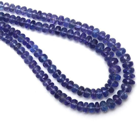 タンザナイト ファセット ロンデル ビーズ、5 mm ～ 8 mm、タンザナイト ジュエリー メイキング ビーズ、18 インチ フル ストランド、1 ストランドあたりの価格