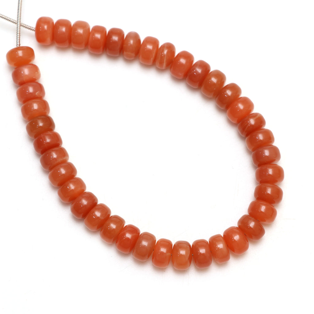 Calibrated Peach Moonstone Smooth Rondelle Beads, 8 mm, Peach Moonstone Beads, 8 InchFull Strand, Price Per Strand - National Facets, Gemstone Manufacturer, Natural Gemstones, Gemstone Beads