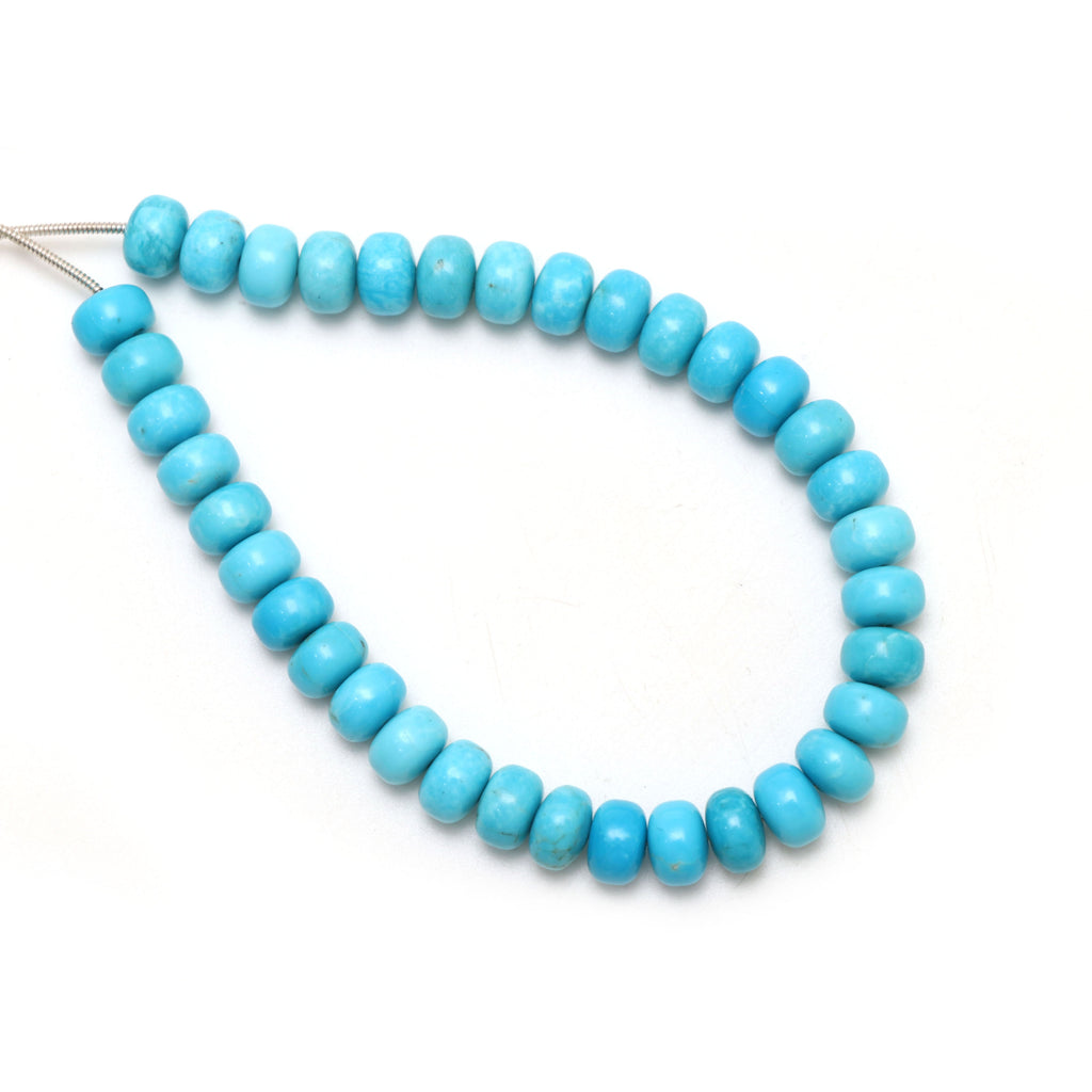 Calibrated Natural Turquoise Smooth Rondelle Beads, 8 mm, Turquoise Beads, 8 Inch Full Strand, Price Per Strand - National Facets, Gemstone Manufacturer, Natural Gemstones, Gemstone Beads