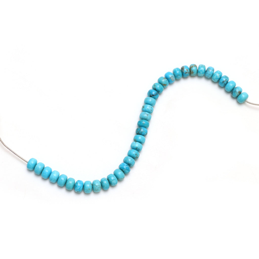 Calibrated Natural Turquoise Smooth Rondelle Beads, 8 mm, Turquoise Beads, 8 Inch Full Strand, Price Per Strand - National Facets, Gemstone Manufacturer, Natural Gemstones, Gemstone Beads
