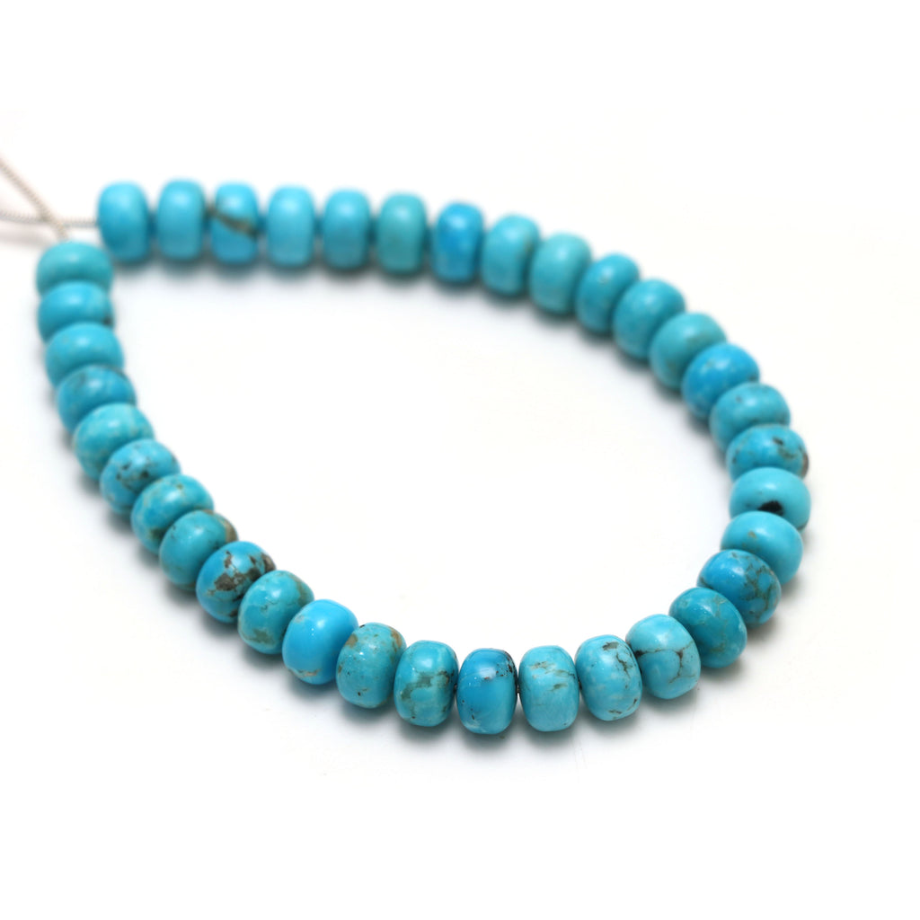 Calibrated Natural Turquoise Smooth Rondelle Beads, 8 mm, Turquoise Beads, 8 Inch Full Strand, Price Per Strand - National Facets, Gemstone Manufacturer, Natural Gemstones, Gemstone Beads