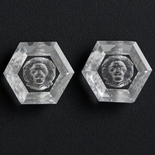 Crystal Intaglio Carving Loose Gemstone, 16x18 mm, Crystal Jewelry Making Gemstone, Intaglio Carving, Lion Carving, Pair ( 2 Pieces )