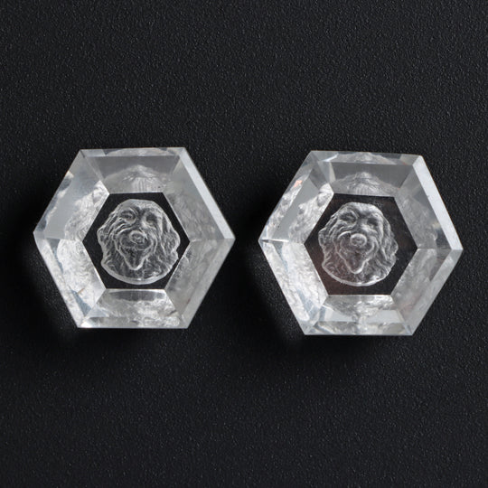 Crystal Intaglio Carving Loose Gemstone, 19x21 mm, Crystal Jewelry Making Gemstone, Intaglio Carving, Dog Carving, Pair ( 2 Pieces )