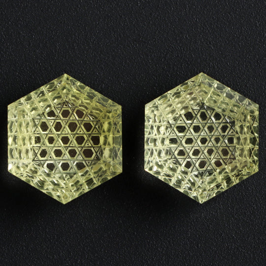 Lemon Quartz Intaglio Carving Loose Gemstone, 16x18 mm, Lemon Quartz Jewelry Making Gemstone, Flower Carving, Pair ( 2 Pieces )