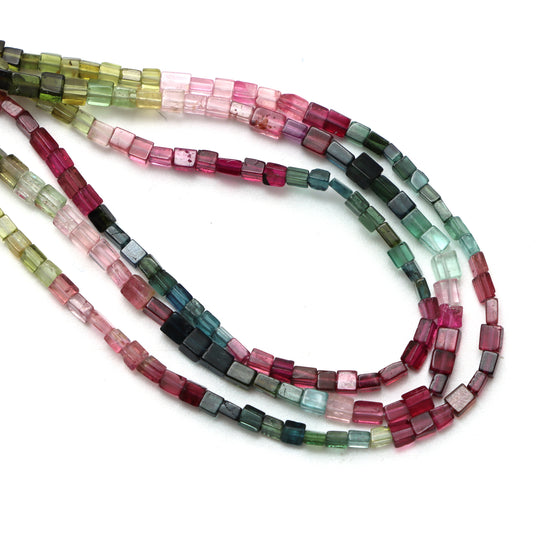 Multi Tourmaline Smooth Cube Beads, 2.5x3 mm, Multi Tourmaline Jewelry Making Beads, 17 Inches Full Strand, Price Per Strand
