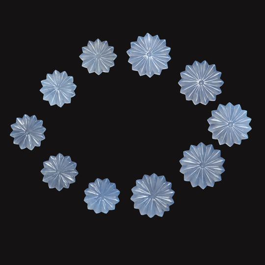Natural Blue Chalcedony Flower Carving Loose Gemstone, 18x18 To 25x25mm, Blue Chalcedony Jewelry Making Gemstone, Set Of 14 Piece