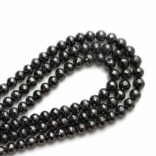 Black Diamond Faceted Rondelle Beads, 6.5 mm To 7.5 mm, Black Diamond Jewelry Making Beads, 17 Inches Full Strand, Price Per Strand