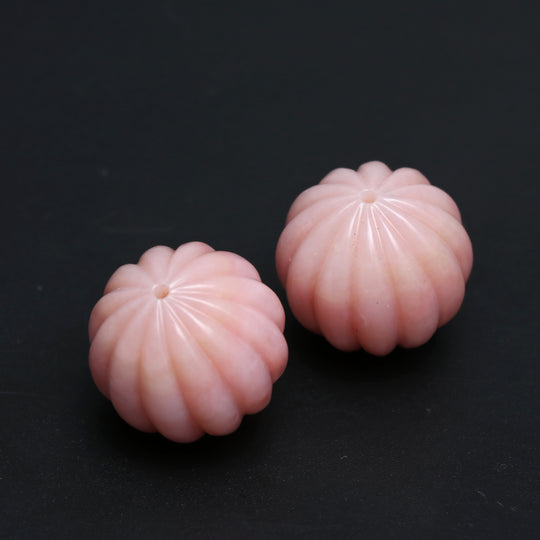 Natural Pink Opal Round Carving Loose Gemstone, 21 mm, Pink Opal Jewelry Handmade , Pair ( 2 Pieces )