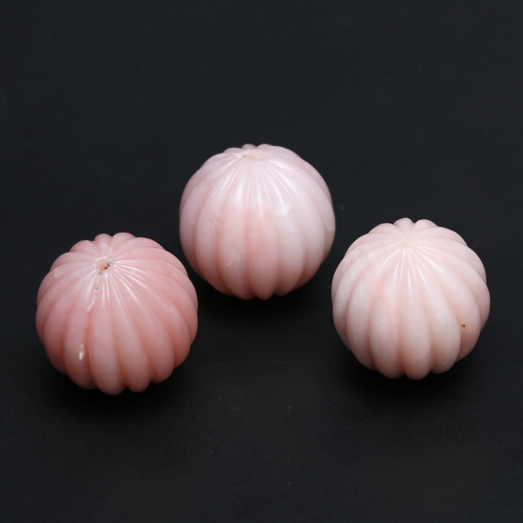 Natural Pink Opal Round Carving Loose Gemstone, 25 mm, Pink Opal Jewelry Handmade Gift for Women, Set of 3 Pieces - National Facets, Gemstone Manufacturer, Natural Gemstones, Gemstone Beads, Gemstone Carvings