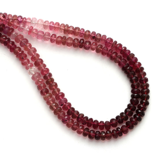 ルベライト トルマリン ファセット ロンデル ビーズ、4 mm ～ 5 mm、トルマリン ジュエリー メイキング ビーズ、18 インチ フル ストランド、1 ストランドあたりの価格