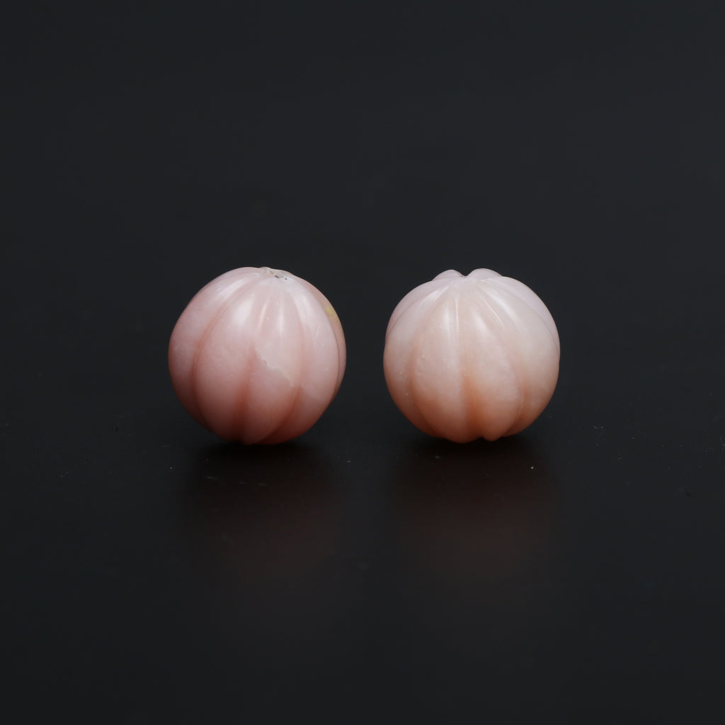 Pink Opal Carving Rondelle Drilled Loose Gemstone, 14 mm, Pink Opal Carving, Pink Opal Balls Jewelry Making Gemstone, Pair ( 2 Pieces ) - National Facets, Gemstone Manufacturer, Natural Gemstones, Gemstone Beads, Gemstone Carvings