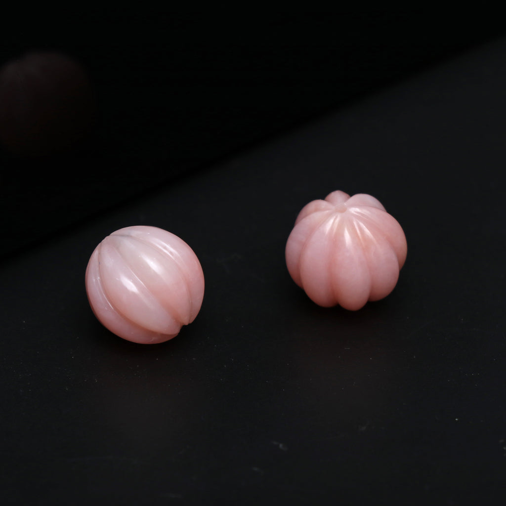 Pink Opal Carving Rondelle Drilled Loose Gemstone, 14 mm, Pink Opal Carving, Pink Opal Balls Jewelry Making Gemstone, Pair ( 2 Pieces ) - National Facets, Gemstone Manufacturer, Natural Gemstones, Gemstone Beads, Gemstone Carvings
