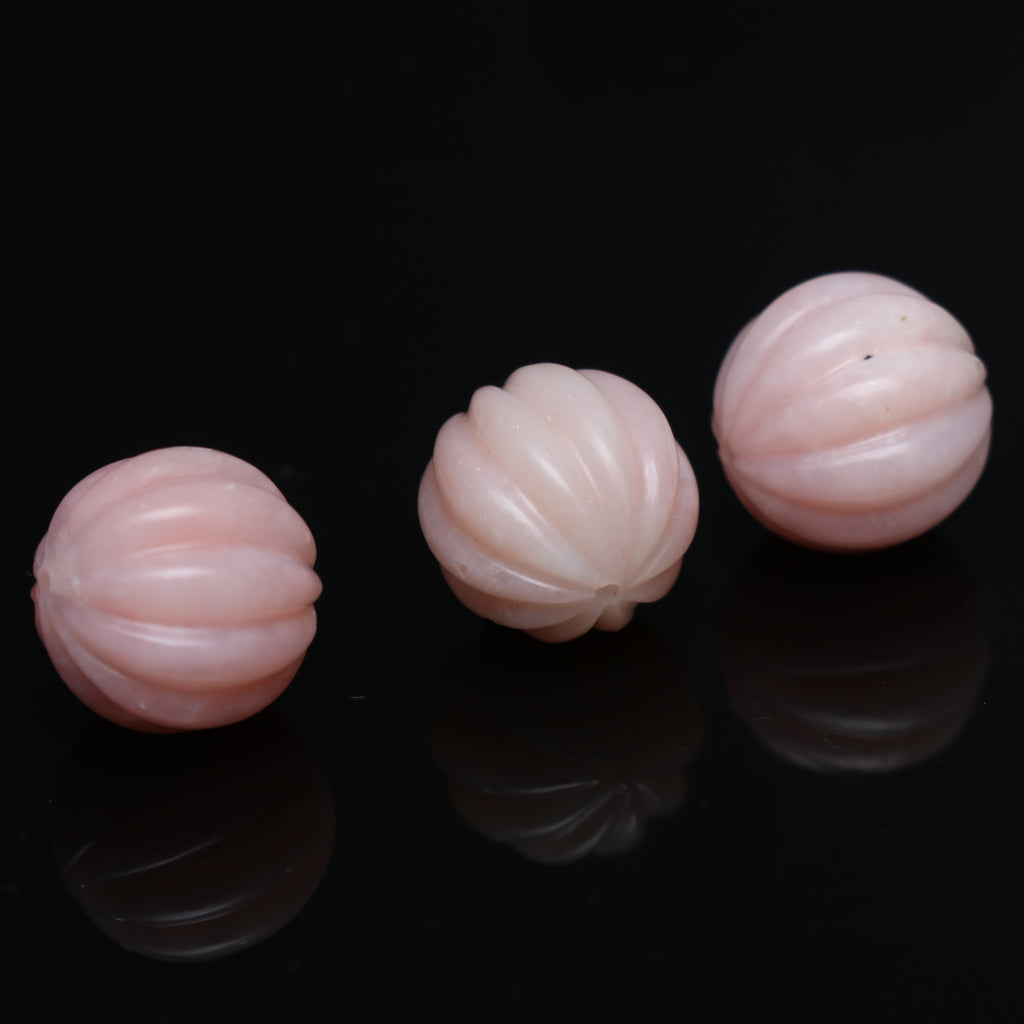 Pink Opal Carving Rondelle Drilled Loose Gemstone, 15.5 mm , Pink Opal Carving, Pink Opal Balls Jewelry Making Gemstone, 3 Pieces - National Facets, Gemstone Manufacturer, Natural Gemstones, Gemstone Beads, Gemstone Carvings