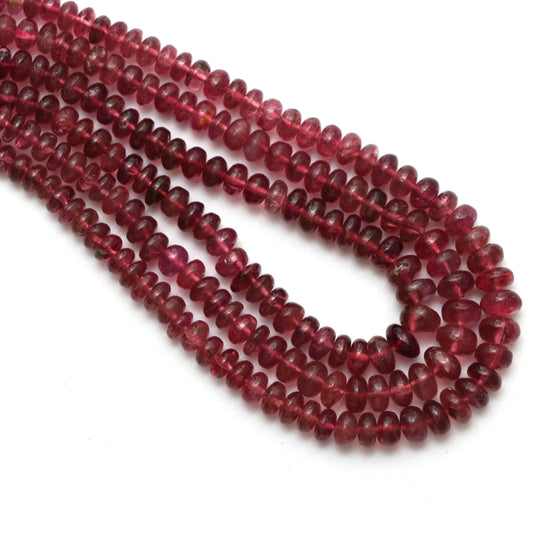 ルベライト トルマリン スムース ロンデル ビーズ、3 mm ～ 6 mm、トルマリン ジュエリー メイキング ビーズ、18 インチ フル ストランド、1 ストランドあたりの価格