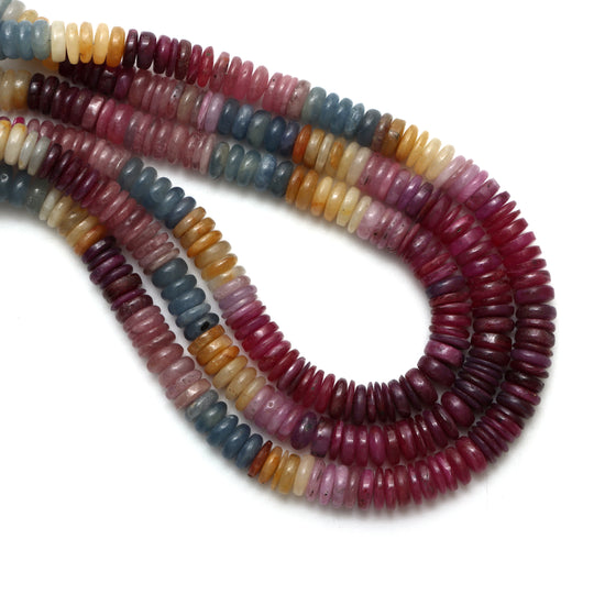 Multi Sapphire Smooth Tyre Beads, 7 mm To 8 mm, Multi Sapphire Jewelry Making Beads, 18 Inches Full Strand, Price Per Strand