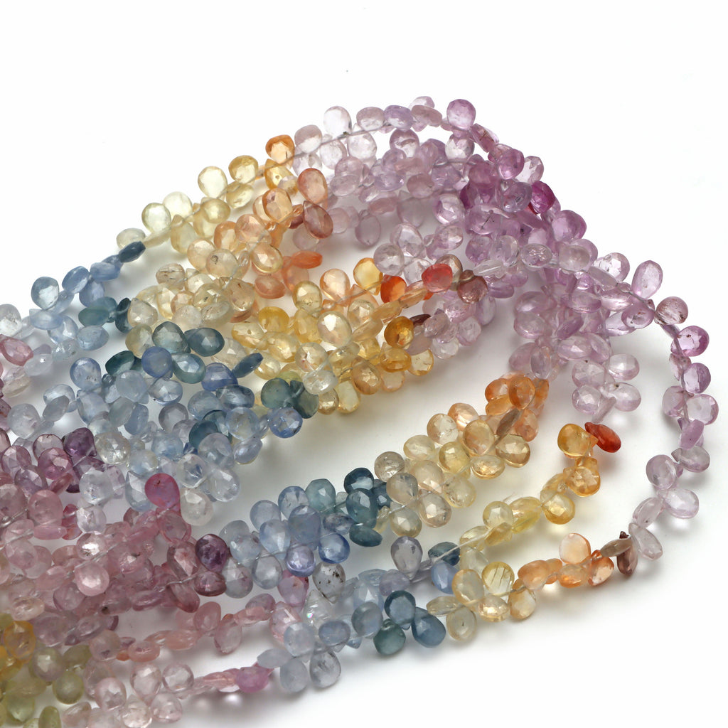 Multi Sapphire Faceted Pear Beads