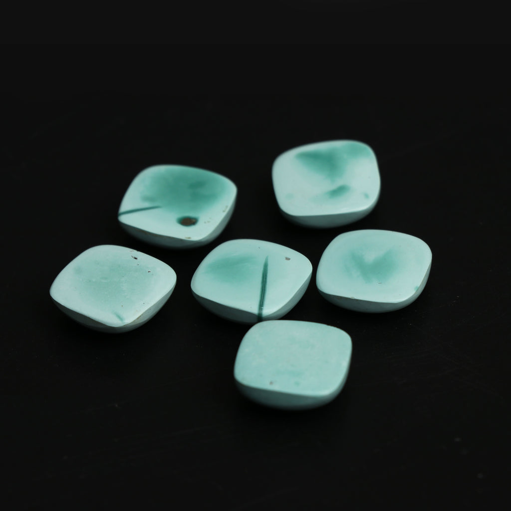 Natural Turquoise Smooth Cushion Cabochon Loose Gemstone, 14x14 mm, Turquoise Handmade Jewelry Gift For Her, Set of 6 Pieces - National Facets, Gemstone Manufacturer, Natural Gemstones, Gemstone Beads