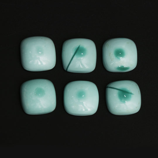 Natural Turquoise Smooth Cushion Cabochon Loose Gemstone, 14x14 mm, Turquoise Handmade Jewelry Gift For Her, Set of 6 Pieces
