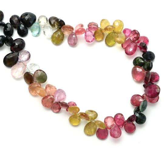 Multi Tourmaline Faceted Pear Beads, 6x8 mm To 6x9 mm, Multi Tourmaline Jewelry Making Beads, 9.5 Inches Full Strand, Price Per Strand