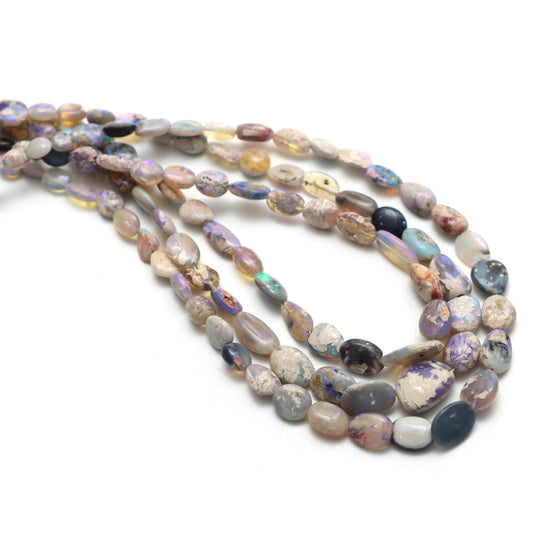 Australian Opal Smooth Tumble Beads, 4x5 mm To 9x11 mm, Opal Jewelry Making Beads, 18 Inches Full Strand, Price Per Strand