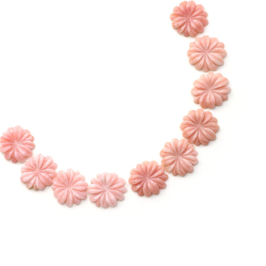 天然ピンクオパールフラワー彫刻ルースジェムストーン、20x21 mmから20x22 mm、ピンクオパールジュエリーメイキングジェムストーン、10月の誕生石、10個