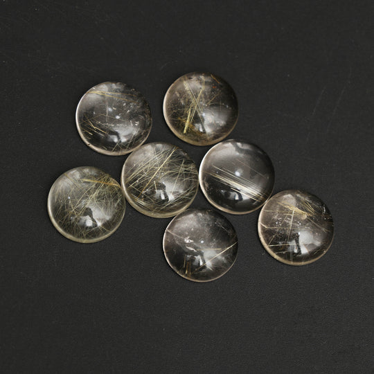 Natural Golden Rutile Smooth Round Loose Gemstone, 15x15 mm, Golden Rutile Jewelry Making Gemstone, Set of 7 Pieces