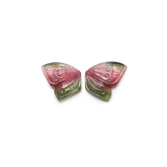 Natural Bi Color Tourmaline Wings Carving Loose Gemstone, 14x17 mm, Bi Color Tourmaline Jewelry Making Gemstone, Pair ( 2 Pieces )