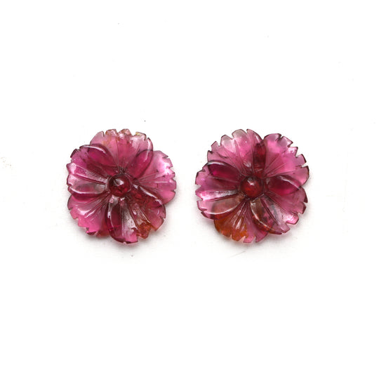Natural Tourmaline Flower Carving Loose Gemstone, 17.5x18 mm, Tourmaline Jewelry Making Gemstone, Pair ( 2 Pieces )