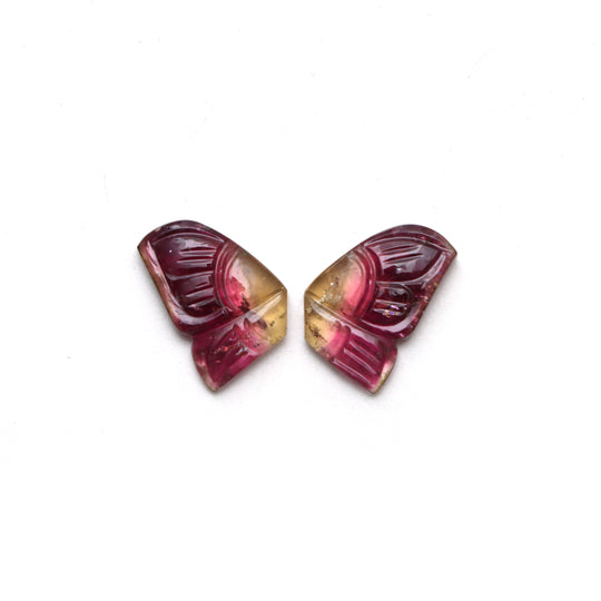 Natural Bi Color Tourmaline Wings Carving Loose Gemstone, 12x18 mm, Bi Color Tourmaline Jewelry Making Gemstone, Pair ( 2 Pieces )