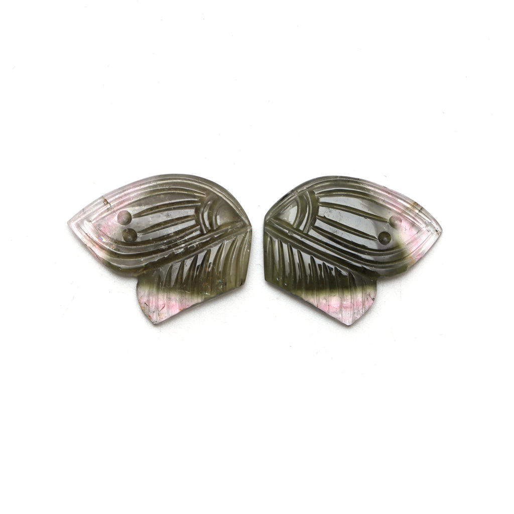 Bi Color Tourmaline Wings Carving Loose Gemstone