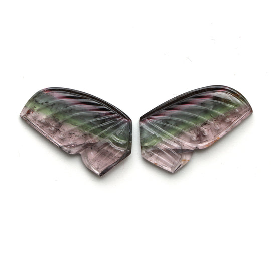 Natural Bi Color Tourmaline Wings Carving Loose Gemstone, 13x24 mm, Bi Color Tourmaline Jewelry Making Gemstone, Pair ( 2 Pieces )