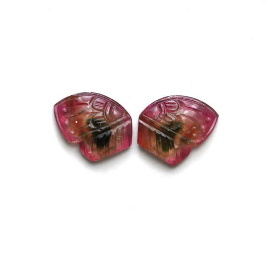 Natural Bi Color Tourmaline Wings Carving Loose Gemstone, 14.5x16.5 mm, Bi Color Tourmaline Jewelry Making Gemstone, Pair ( 2 Pieces )