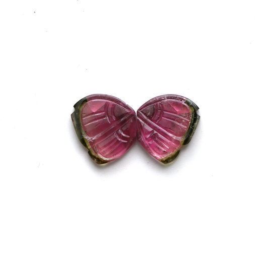 Natural Bi Color Tourmaline Wings Carving Loose Gemstone, 14x16 mm, Bi Color Tourmaline Jewelry Making Gemstone, Pair ( 2 Pieces )