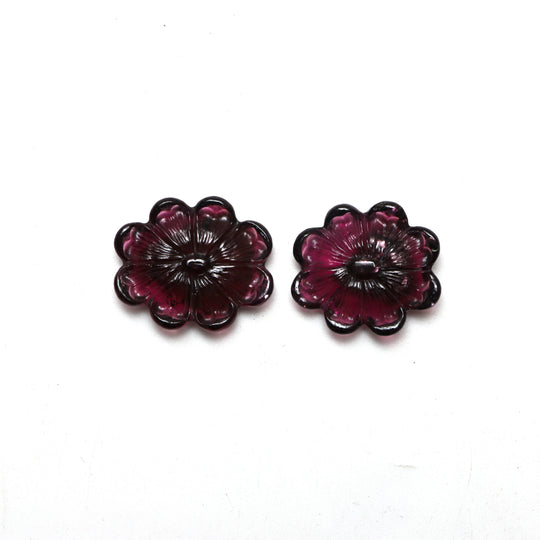 Natural Tourmaline Flower Carving Loose Gemstone, 20x23.5 mm, Tourmaline Jewelry Making Gemstone, Pair ( 2 Pieces )