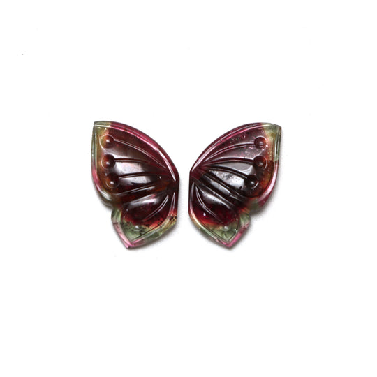 Natural Bi Color Tourmaline Wings Carving Loose Gemstone, 13x20.5 mm, Bi Color Tourmaline Jewelry Making Gemstone, Pair ( 2 Pieces )