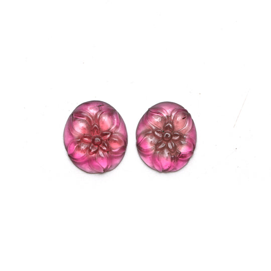 Natural Tourmaline Oval Flower Carving Loose Gemstone, 13.5x16 mm, Tourmaline Jewelry Making Gemstone, Pair ( 2 Pieces )