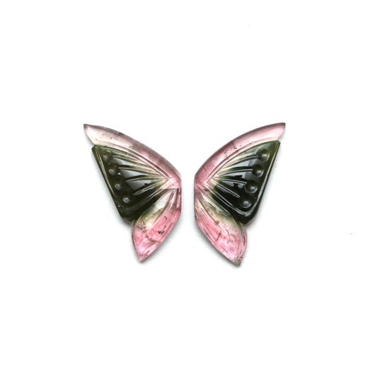 Natural Bi Color Tourmaline Wings Carving Loose Gemstone, 11.5x23.5 mm, Bi Color Tourmaline Jewelry Making Gemstone, Pair ( 2 Pieces )