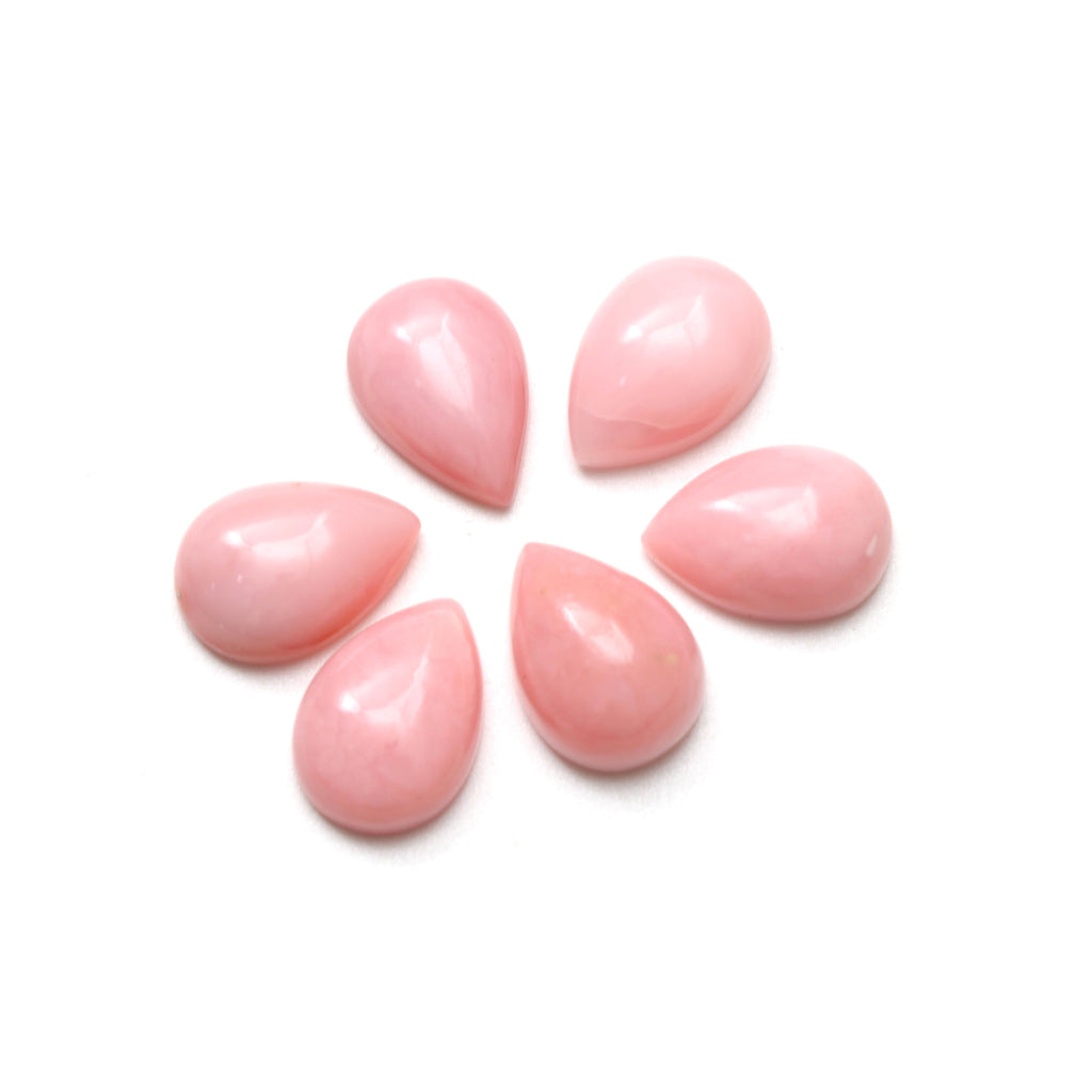 Unique Natural Pink Opal Pear Cabochon Gemstone, 9x14 mm, Pink Opal Smooth, Jewelry Making Gemstone, Gift For Her, Set Of 6 Pieces - National Facets, Gemstone Manufacturer, Natural Gemstones, Gemstone Beads