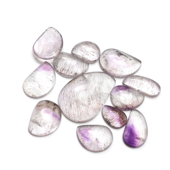 Natural Amethyst Rutile Smooth Organic Shape Loose Gemstone, 9x13 mm to 20x30 mm, Amethyst Jewelry Making Gemstone, Set Of 12 Pieces