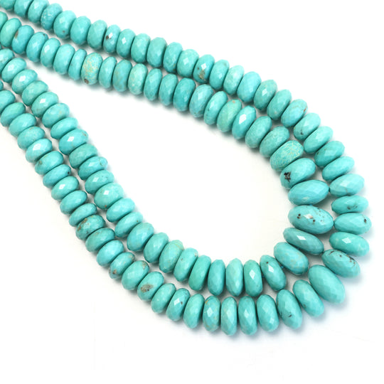 Turquoise Faceted Rondelle Beads, 7 mm To 15 mm, Turquoise Jewelry Making Beads, 22 Inches Full Strand, Price Per Strand
