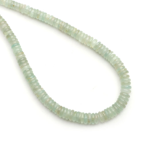 Natural Milky Aqua Smooth Tyre Beads, 6 mm To 8 mm, Milky Aqua Jewelry Making Beads, 18 Inches Full Strand, Price Per Strand