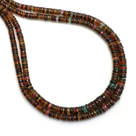 Multi Tourmaline Faceted Tyre Beads, 4.5 mm To 8 mm, Tourmaline Jewelry Making Beads, 17 Inches Full Strand, Price Per Strand