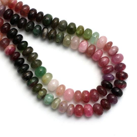 Multi Tourmaline Smooth Rondelle Beads, 8 mm To 9 mm, Tourmaline Jewelry Making Beads, 18 Inches Full Strand, Price Per Strand