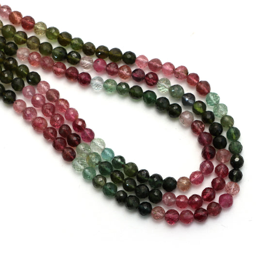Multi Tourmaline Faceted Round Balls, 4.5 mm To 5 mm, Tourmaline Jewelry Making Beads, 17.5 Inches Full Strand, Price Per Strand